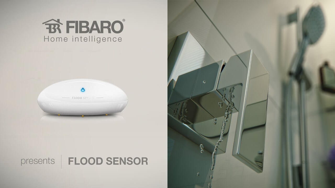 Foto produk FIBARO Flood Sensor dengan potret keran kamar mandi